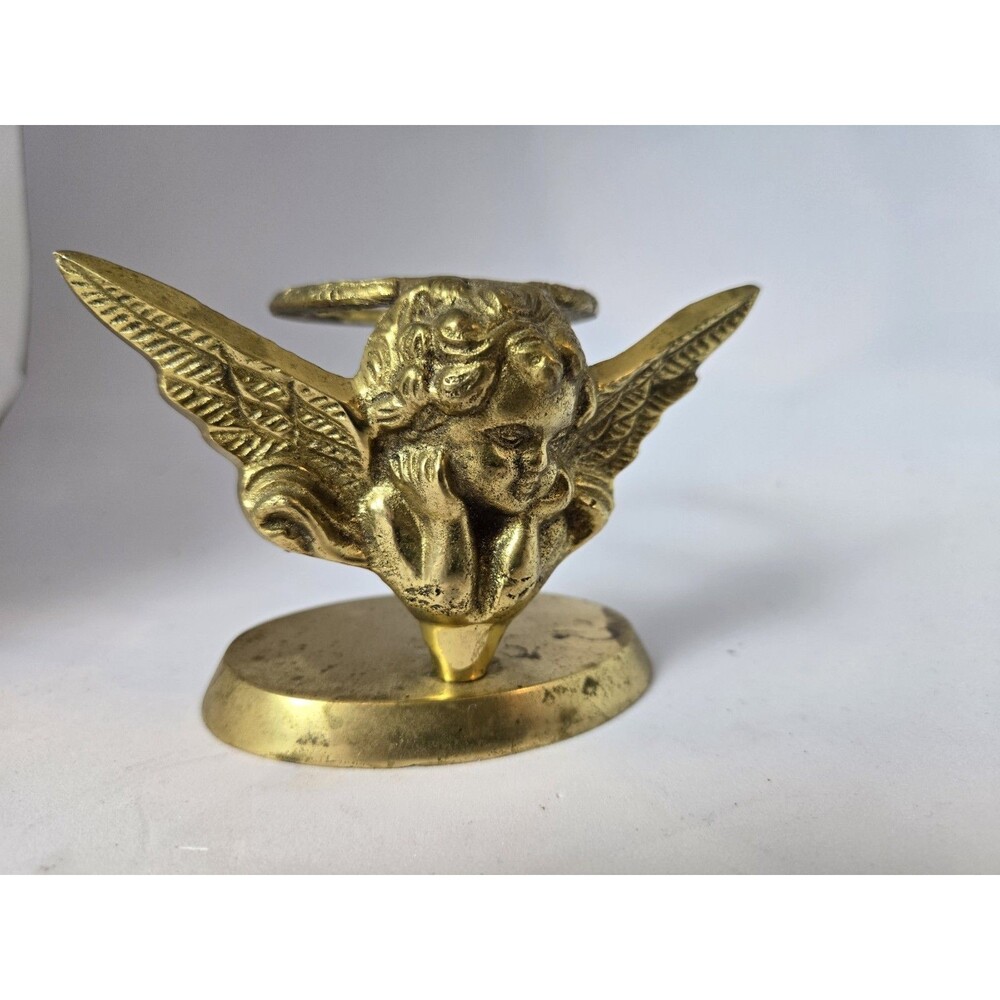 Vintage Cast Brass Angel Cherub Wings Ring/Candle Holder/Decor Piece India